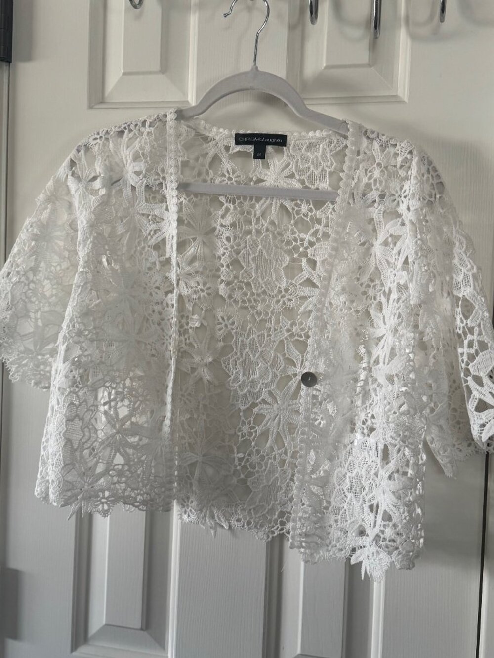 Chris McLaughlin Womens White Lace Cardigan Shrug Button Front Size M Medium P6